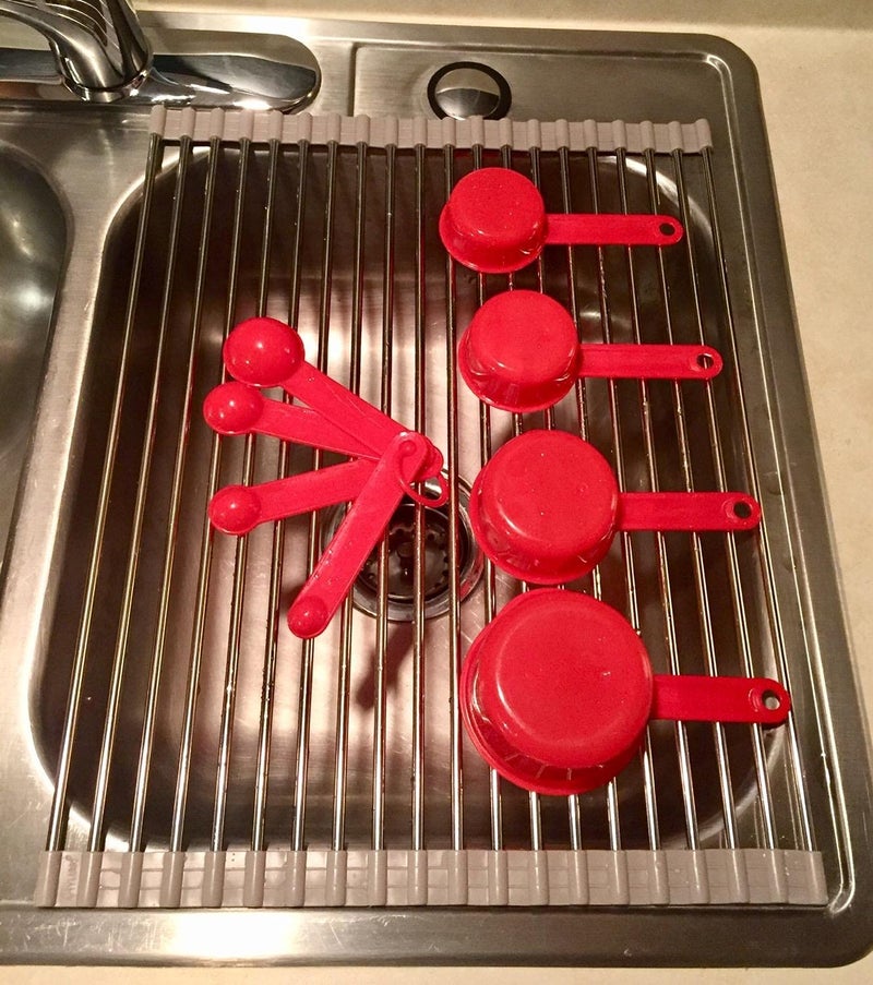 Ahyuan Roll up Dish Drying Rack Over The Sink Kitchen Roll up Sink Drying Rack Stainless Still Portable Drainer Foldable Dish Rack (Warm Gray, 17.8''X13.5'') - Image 5